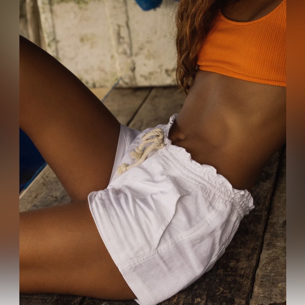 Roxy Drawstring White Cotton Bootie Oceanside Bea… - image 1